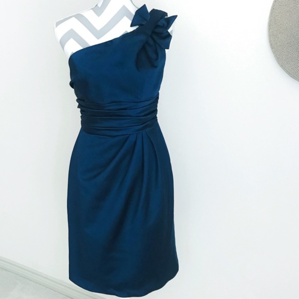 David's Bridal Satin One Shoulder Ruched Waist